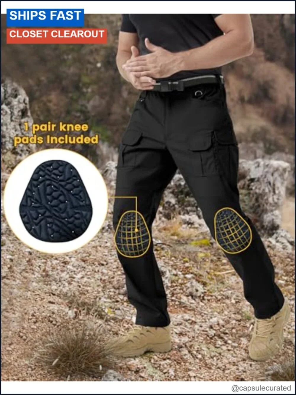 Men's Stretch Tactical Cargo Pants Water-Resistant Ripstop with Removable Knee
